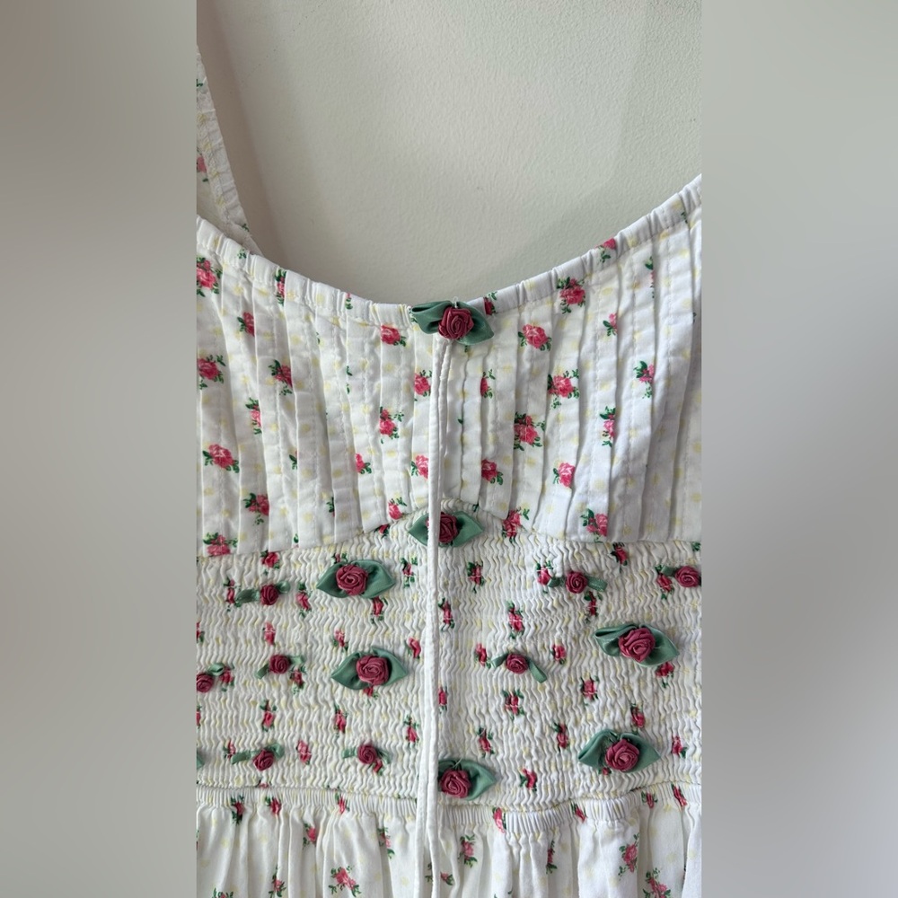 For Love & Lemons, White Floral Giusti Pocketed! Midi Dress, Size S | 0049 - Picture 6 of 11